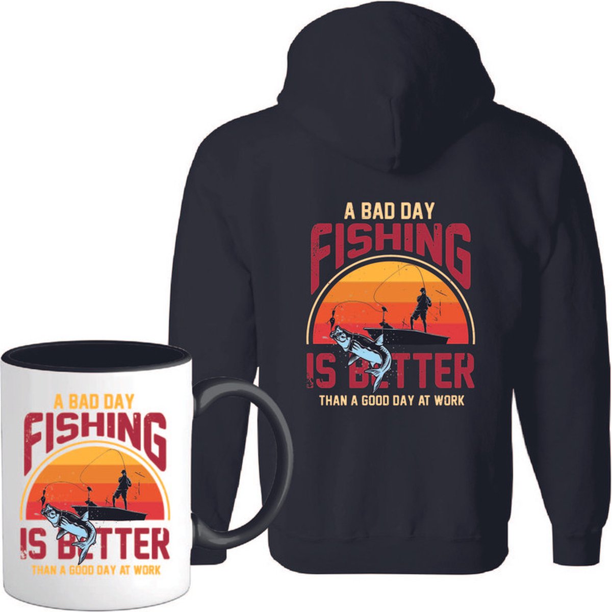 T-Shirtknaller Vest met koffiemok | A Bad Day Fishing - Vis / Vissen / Vishengel Kleding | Heren / Dames Vest Cadeau | Kleur zwart | Maat L